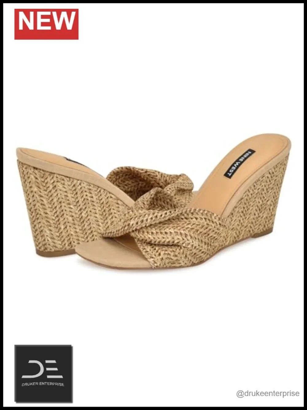 Nine West Nikhil Woven Wedge Sandals Square Toe Slip-On 3.31